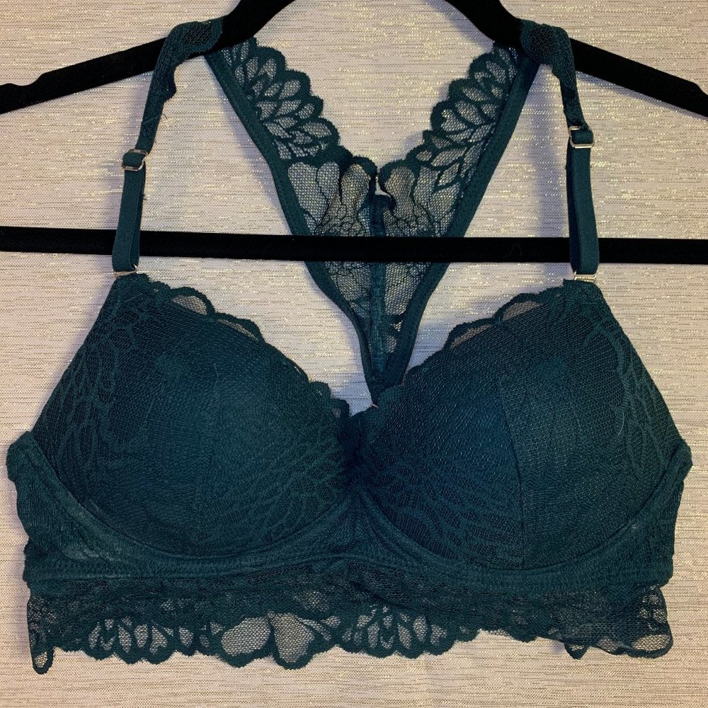 VS PINK Green Lace Razorback/T Bralette Sz S NWOT